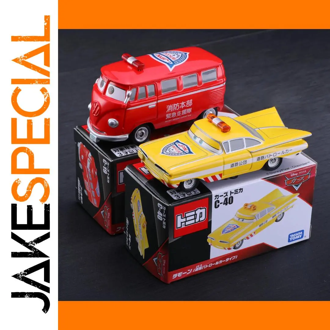 Red Volkswagen Bus and Yellow Patrol Car Models 1 Red Volkswagen Bus and Yellow Patrol Car Models