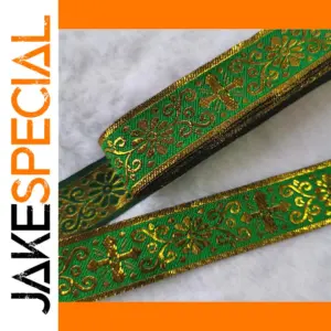 Vintage Green and Gold Embroidered Ribbon 7m