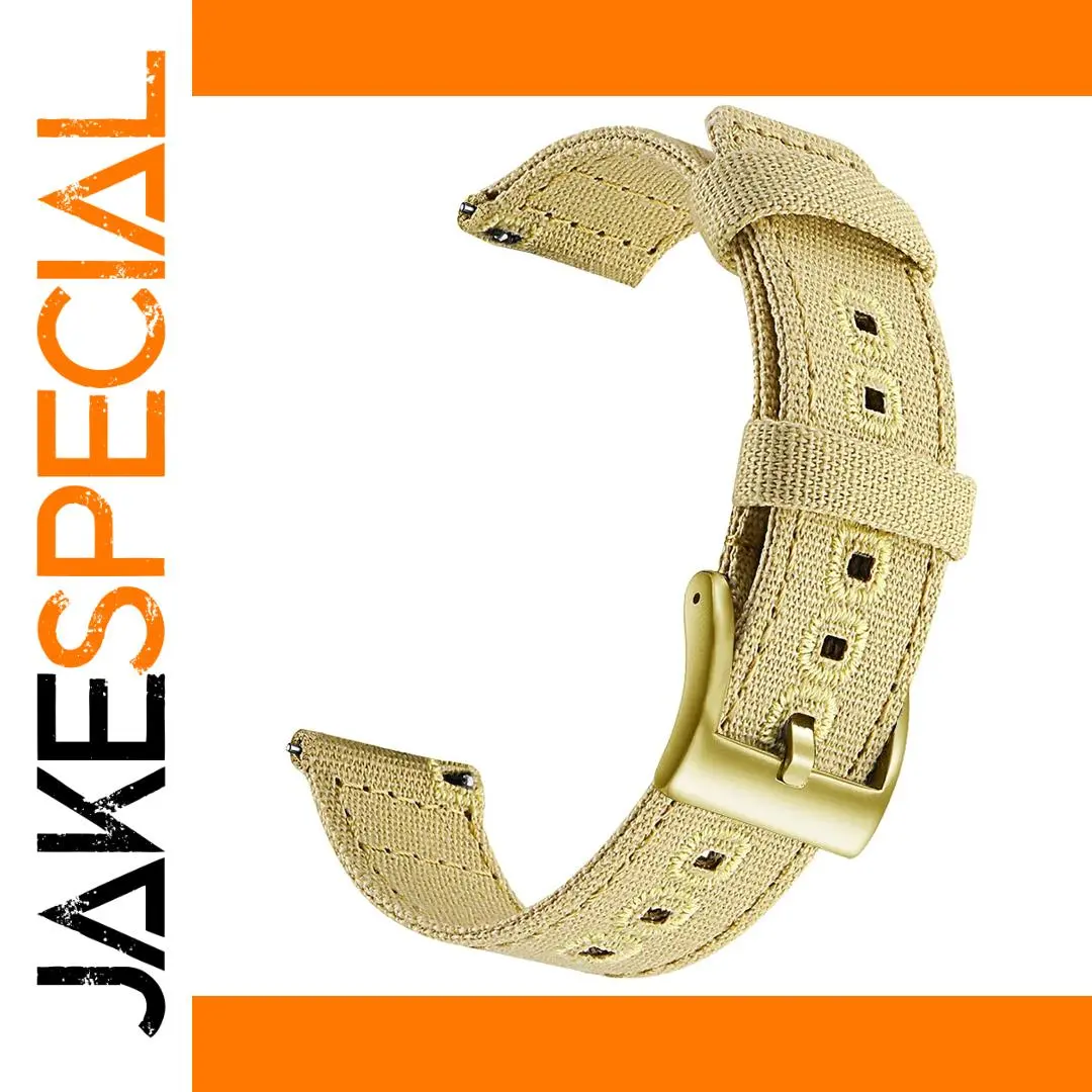 SAMCO Canvas Quick Release Watch Band 22cm Khaki Gold 1 SAMCO Canvas Quick Release Watch Band 22cm Khaki Gold