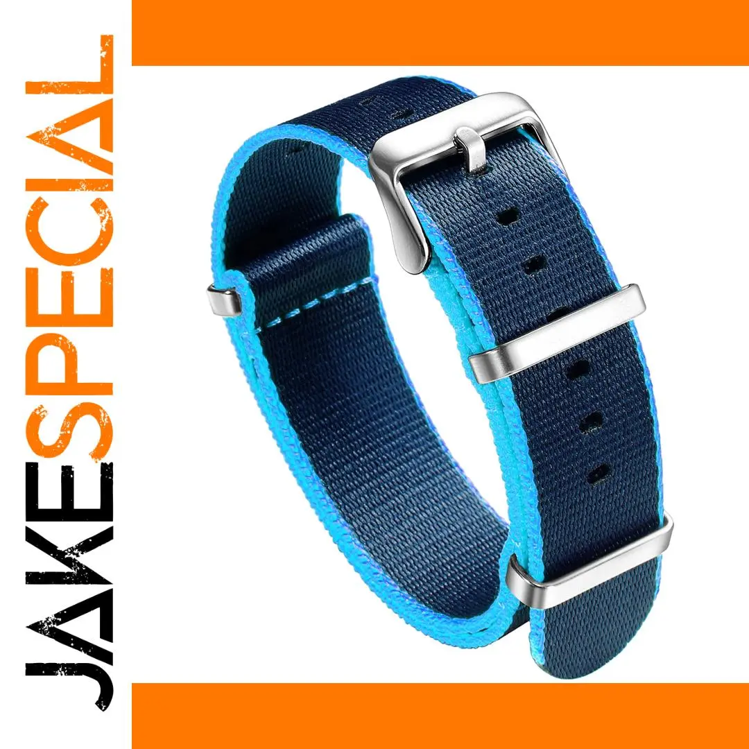 Navy Blue and Turquoise Nylon Watch Band 20mm 22mm 1 Navy Blue and Turquoise Nylon Watch Band 20mm 22mm