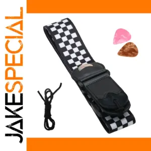 Checkerboard Guitar Strap with Picks and Security Cord
