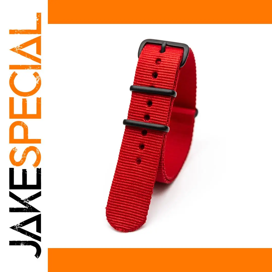 Red Nylon Watch Strap with Black Buckle 18-24mm 1 Red Nylon Watch Strap with Black Buckle 18-24mm