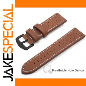 Brown Leather Watch Strap with White Stitching