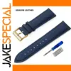 Navy Blue Leather Watch Band with Gold Buckle