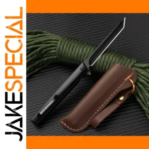 Folding Tanto Knife with Leather Sheath