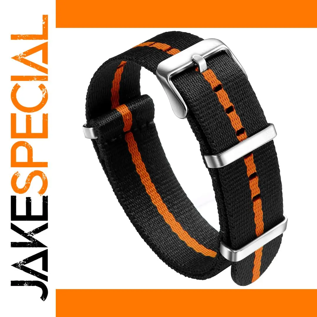 Black and Orange Nylon Watch Band 20mm 22mm 1 Black and Orange Nylon Watch Band 20mm 22mm