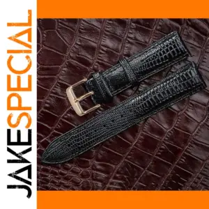 Black Lizard Texture Leather Watchband 20cm