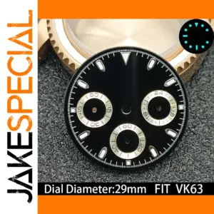 Black Luminous 29mm Watch Dial for VK63 Movement