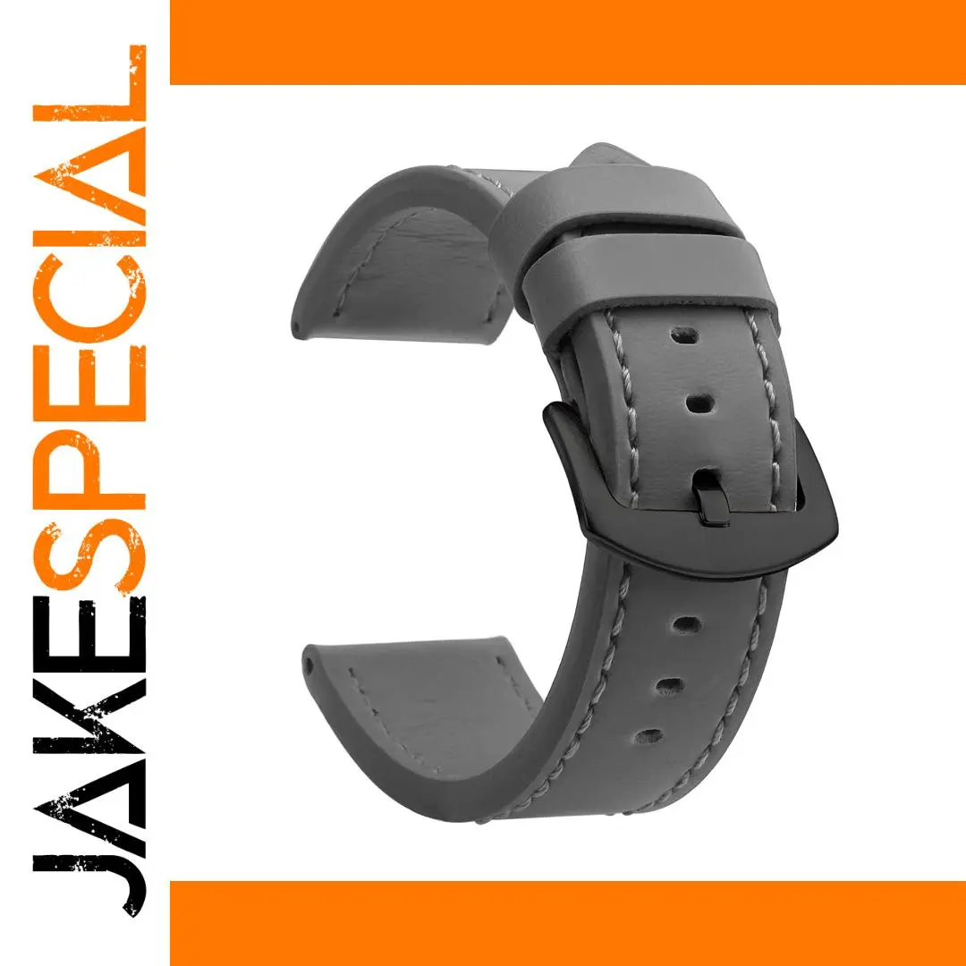 Gray Leather Watch Strap for 18mm-24mm Watches 1 Gray Leather Watch Strap for 18mm-24mm Watches