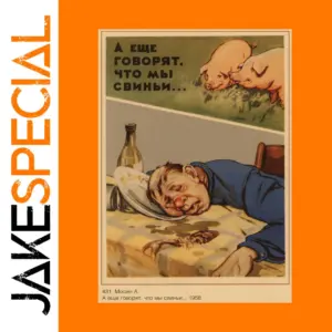 Vintage Soviet-Era Satire Wall Poster