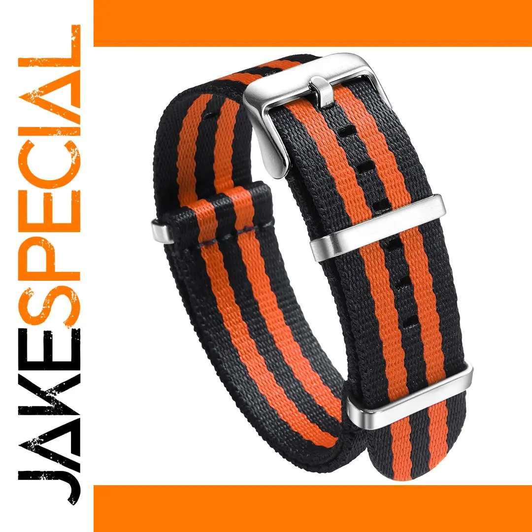 Black and Orange Nylon Watch Band 20mm 22mm 1 Black and Orange Nylon Watch Band 20mm 22mm