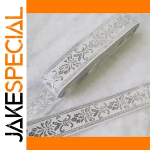 7m Antique White Silver Embroidered Ribbon Trim