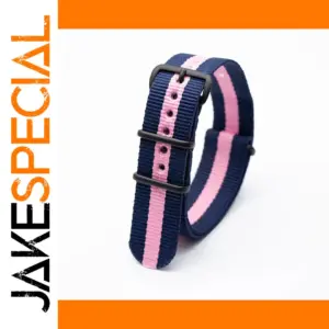 Navy Blue Woven Watch Strap with Pink Stripes