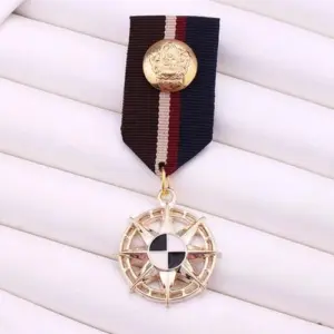 Navy Striped Decorative Metal Ribbon Brooch