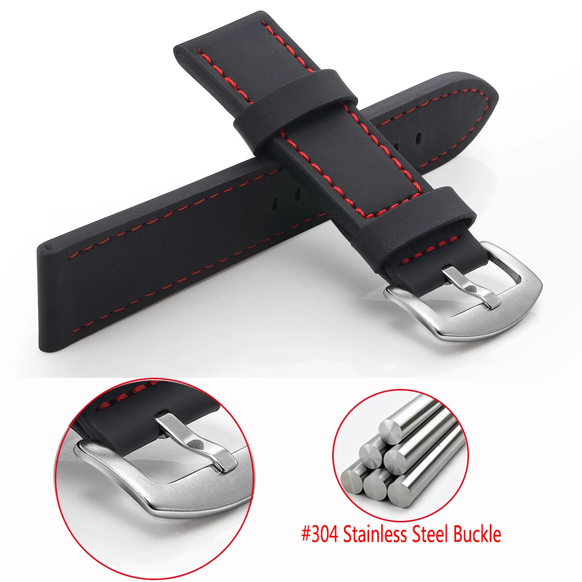 Vintage Leather Watch Strap with Stainless Steel Buckle 18mm, 20mm, 22mm, 24mm 3 Vintage Leather Watch Strap with Stainless Steel Buckle 18mm, 20mm, 22mm, 24mm - Image 3