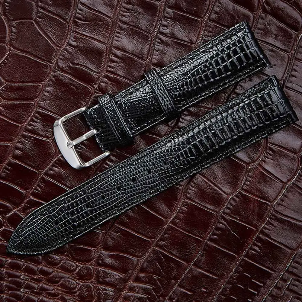 Elegant Black Lizard Texture Leather Watchband 3 Elegant Black Lizard Texture Leather Watchband - Image 3