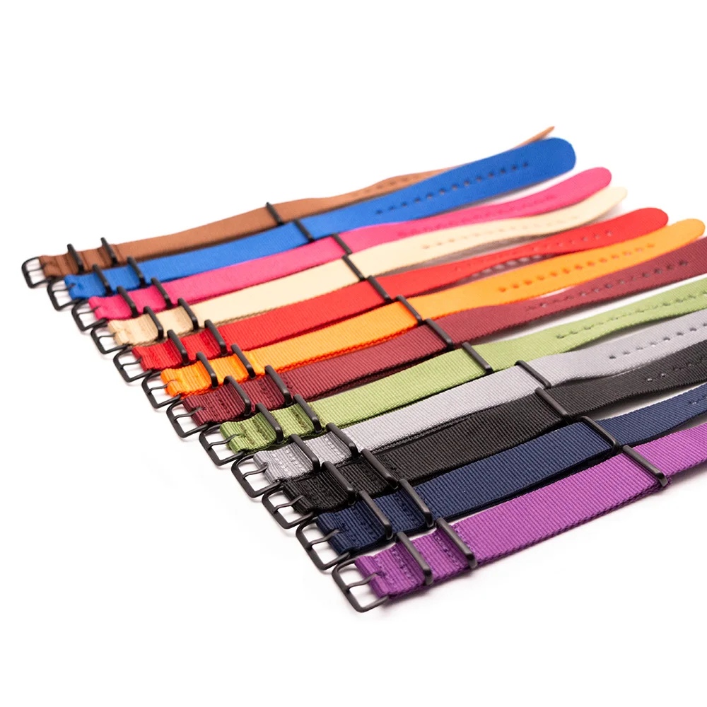 Vibrant Nylon Watch Strap Black Red Stripes 18-24mm 2 Vibrant Nylon Watch Strap Black Red Stripes 18-24mm - Image 2