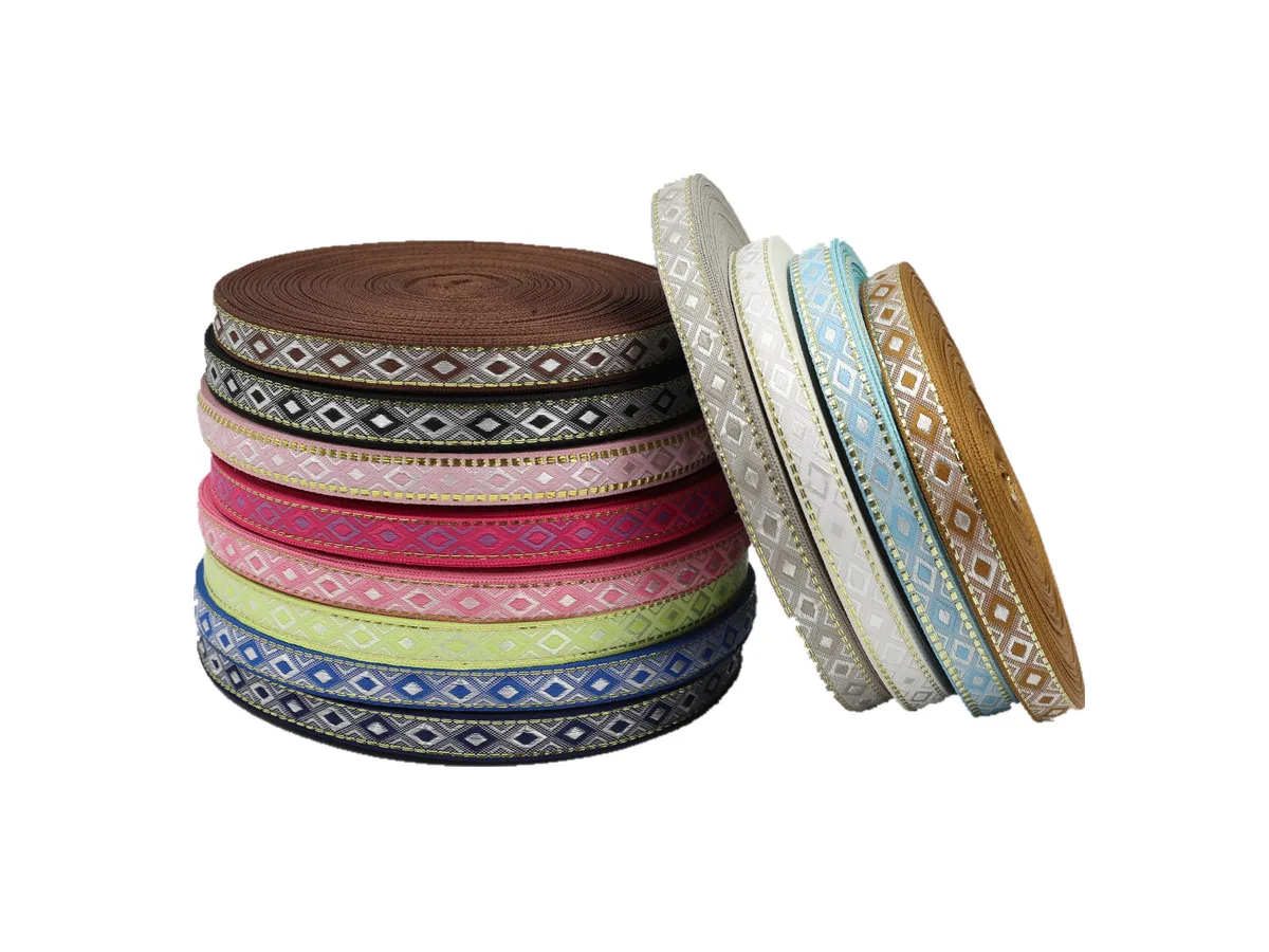 12MM Rhombus Jacquard Ribbon Lace Trim 5 Yards 2 12MM Rhombus Jacquard Ribbon Lace Trim 5 Yards - Image 2