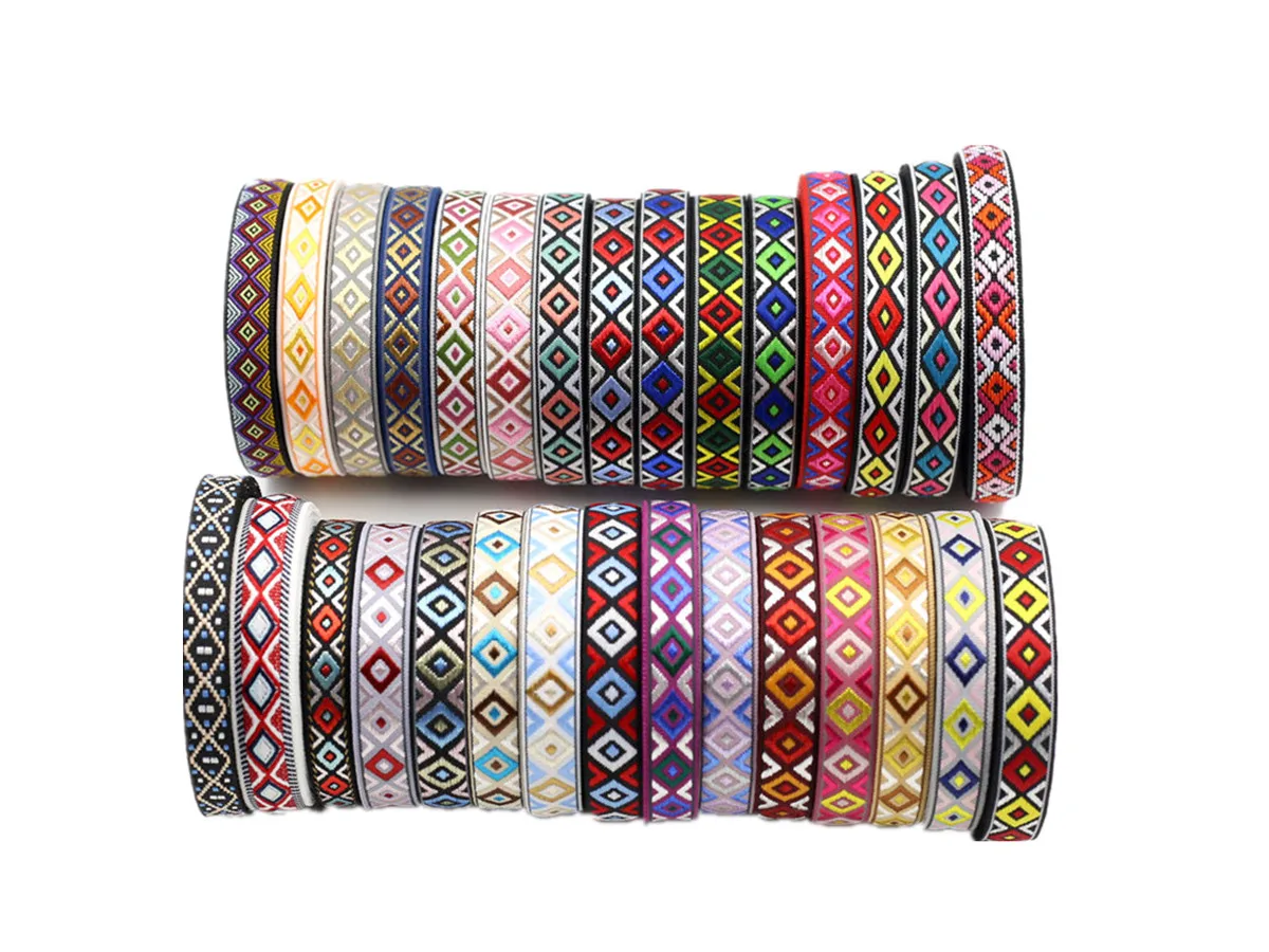 Vibrant Geometric Rhombus Jacquard Ribbon 5 Yards 3 Vibrant Geometric Rhombus Jacquard Ribbon 5 Yards - Image 3