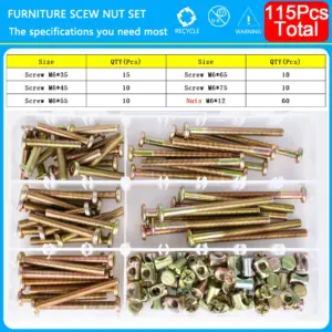 Hexagon Hex Furniture Screw Nut Set M6 Assortment 21 S0504005fc59541de94e294b483fc9322J