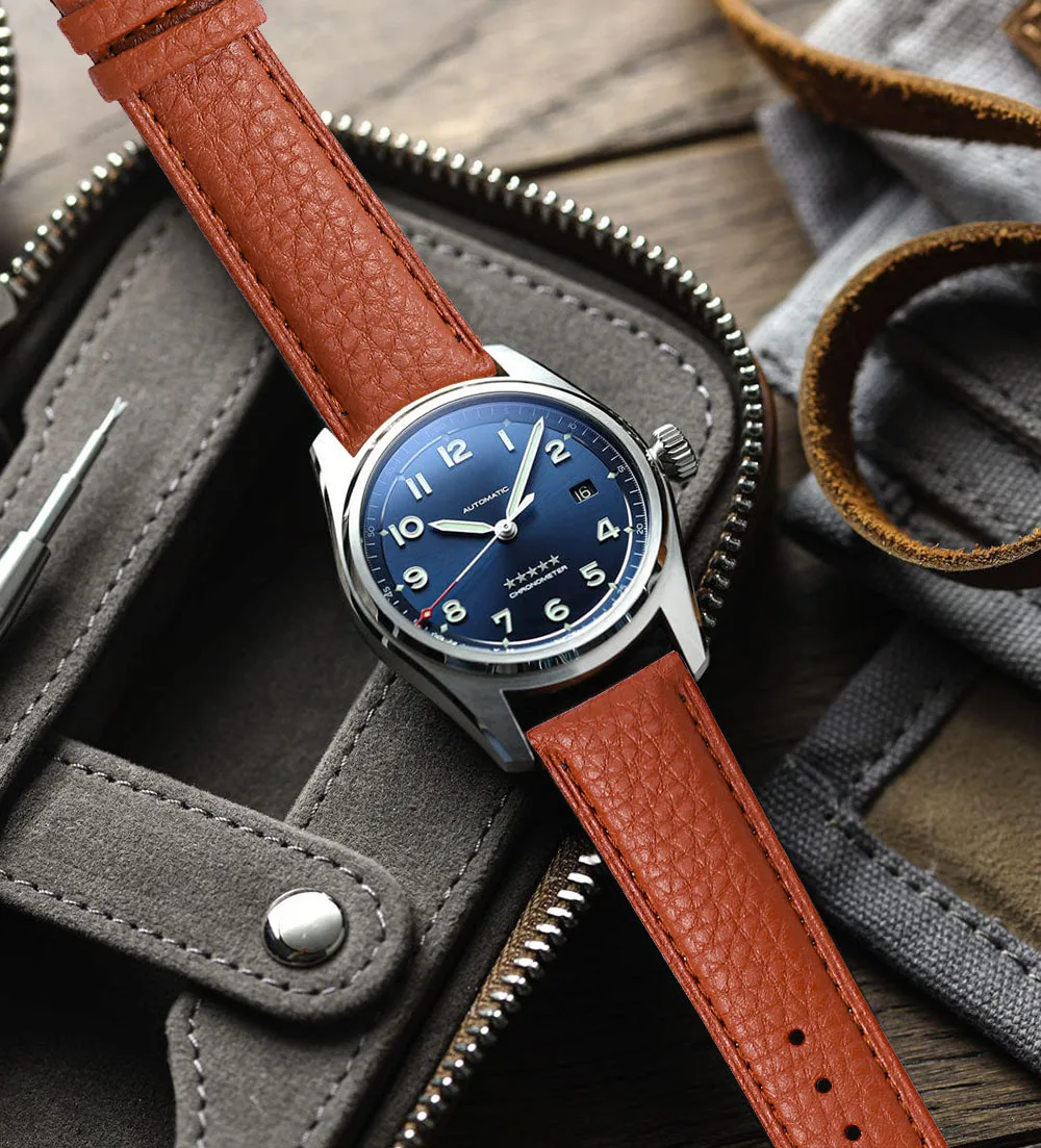 Navy Blue Genuine Leather Watch Band 12-24mm 5 Navy Blue Genuine Leather Watch Band 12-24mm - Image 5