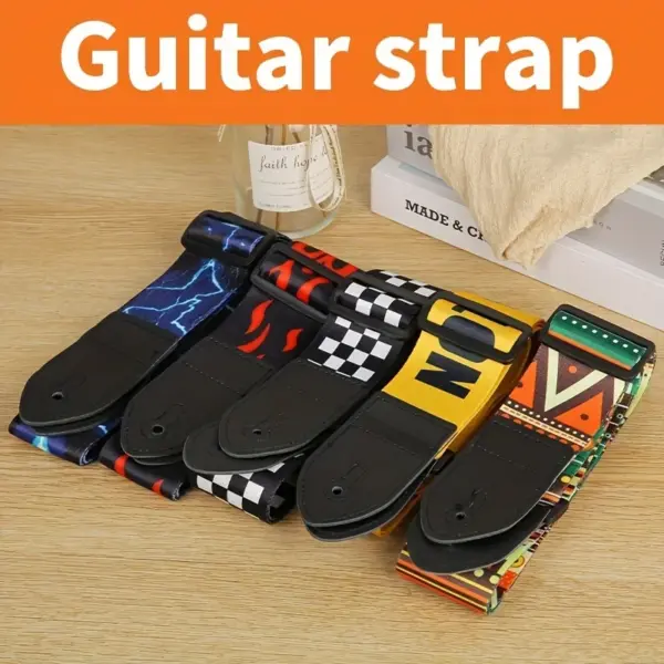 Checkered Pattern Guitar Strap with Adjustable Length - Image 2