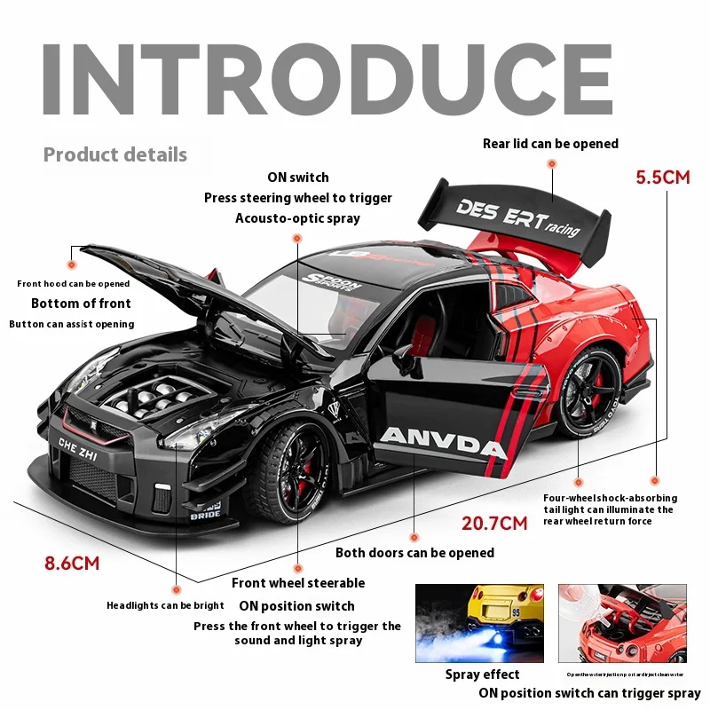 1:24 Nissan GTR R35 Diecast Alloy Model Car 6 1:24 Nissan GTR R35 Diecast Alloy Model Car - Image 6