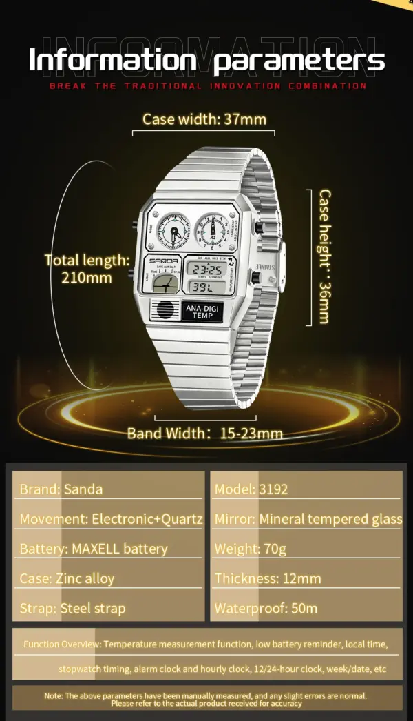SANDA 3192 Gold Stainless Steel Men's Watch - Image 6