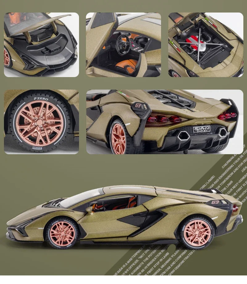 1:32 Matte Olive Green Lamborghini Diecast Model 6 1:32 Matte Olive Green Lamborghini Diecast Model - Image 6