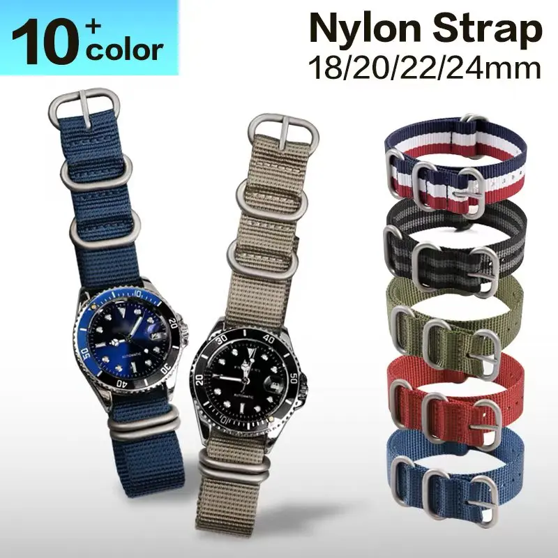 Red Nylon Woven NATO Watchband Strap 18-24mm 3 Red Nylon Woven NATO Watchband Strap 18-24mm - Image 3