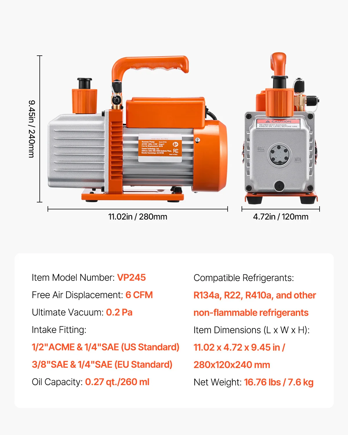 VEVOR Vacuum Pump with 0.35 qt Oil Bottle 8 VEVOR Vacuum Pump with 0.35 qt Oil Bottle - Image 8