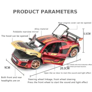 1:24 Audi R8 Racing Car Model with Sound and Lights 8 S771ce37a47ff40acbc362693845ca9d5z