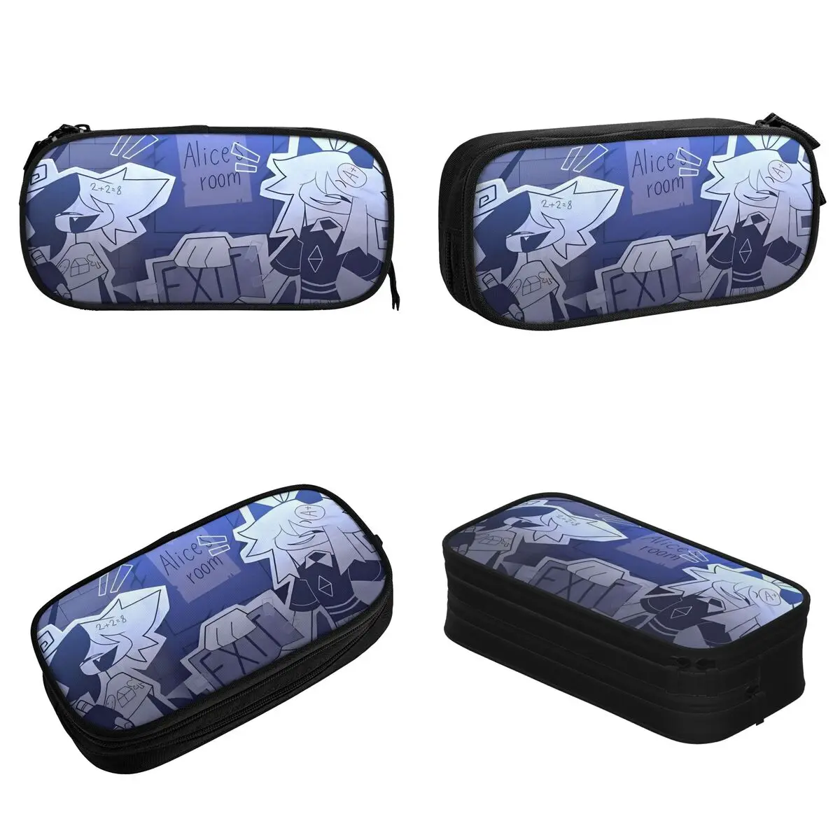 Vibrant Cartoon Pencil Case in Blue, Black, Pink 2 Vibrant Cartoon Pencil Case in Blue, Black, Pink - Image 2