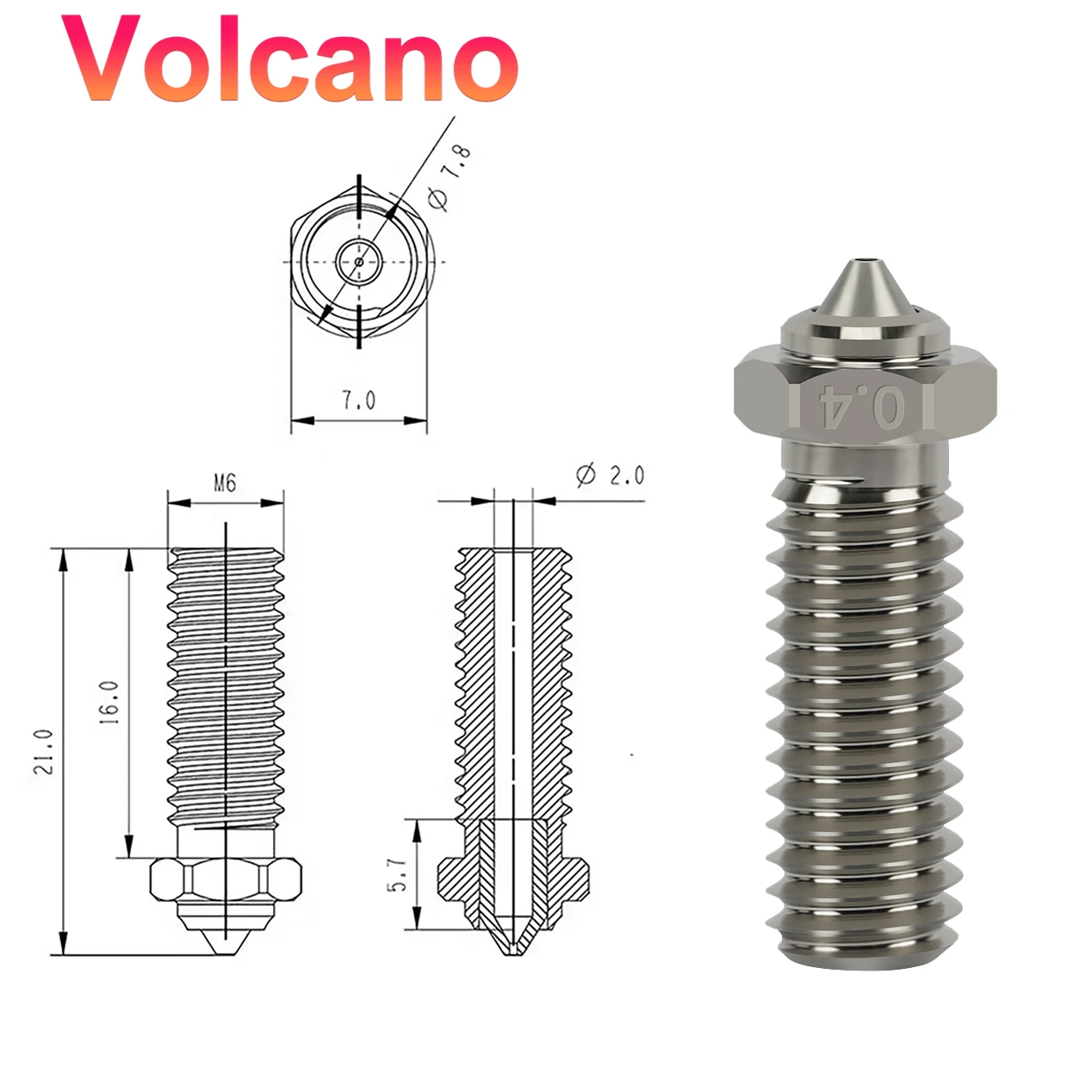 V6 Volcano Nozzle Copper Bimetal 0.4/0.6/0.8mm 3 V6 Volcano Nozzle Copper Bimetal 0.4/0.6/0.8mm - Image 3