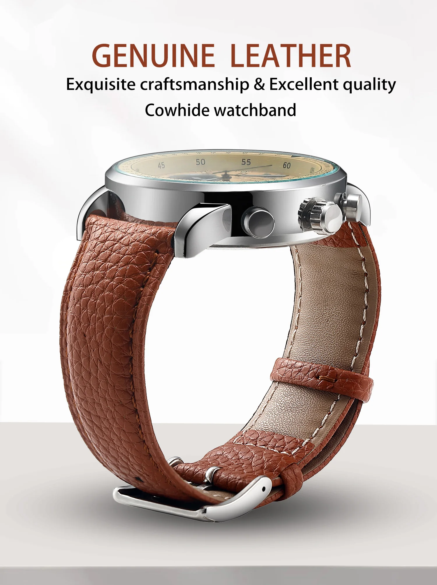 Black Genuine Leather Watch Band for Various Models 7 Black Genuine Leather Watch Band for Various Models - Image 7