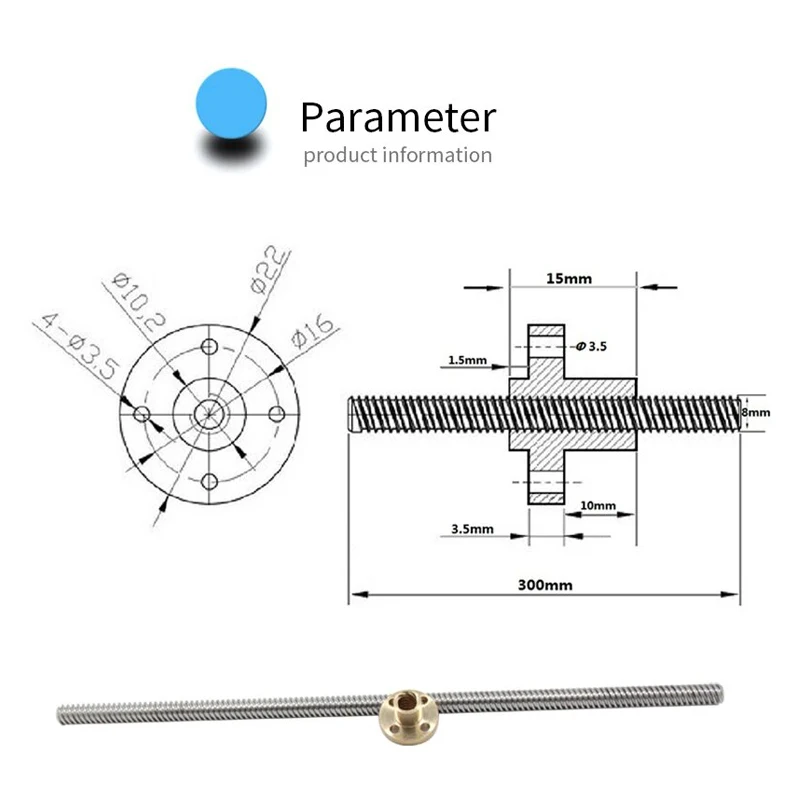 T8 Lead Screw Set 2pcs 8mm/2mm Pitch 2mm 2 T8 Lead Screw Set 2pcs 8mm/2mm Pitch 2mm - Image 2