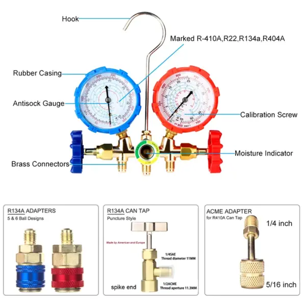 3 Way AC Manifold Gauge Set with Hose - Image 2