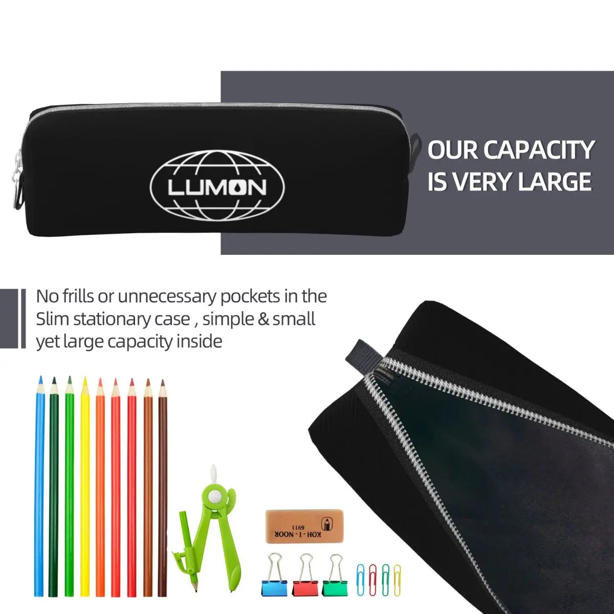 Lumon Logo Leather Pencil Case in Black and Blue 6 Lumon Logo Leather Pencil Case in Black and Blue - Image 6