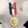 Vintage Eagle Medal Lapel Pin with Ribbon