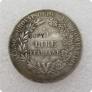 Italian States 1848 5 Lire Replica Coin 3 S8450c9dd3fe84afcad427ff8cd07801bN