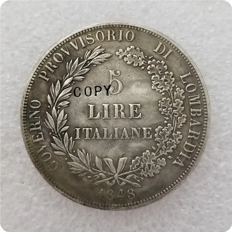 Italian States 1848 5 Lire Replica Coin 2 Italian States 1848 5 Lire Replica Coin - Image 2