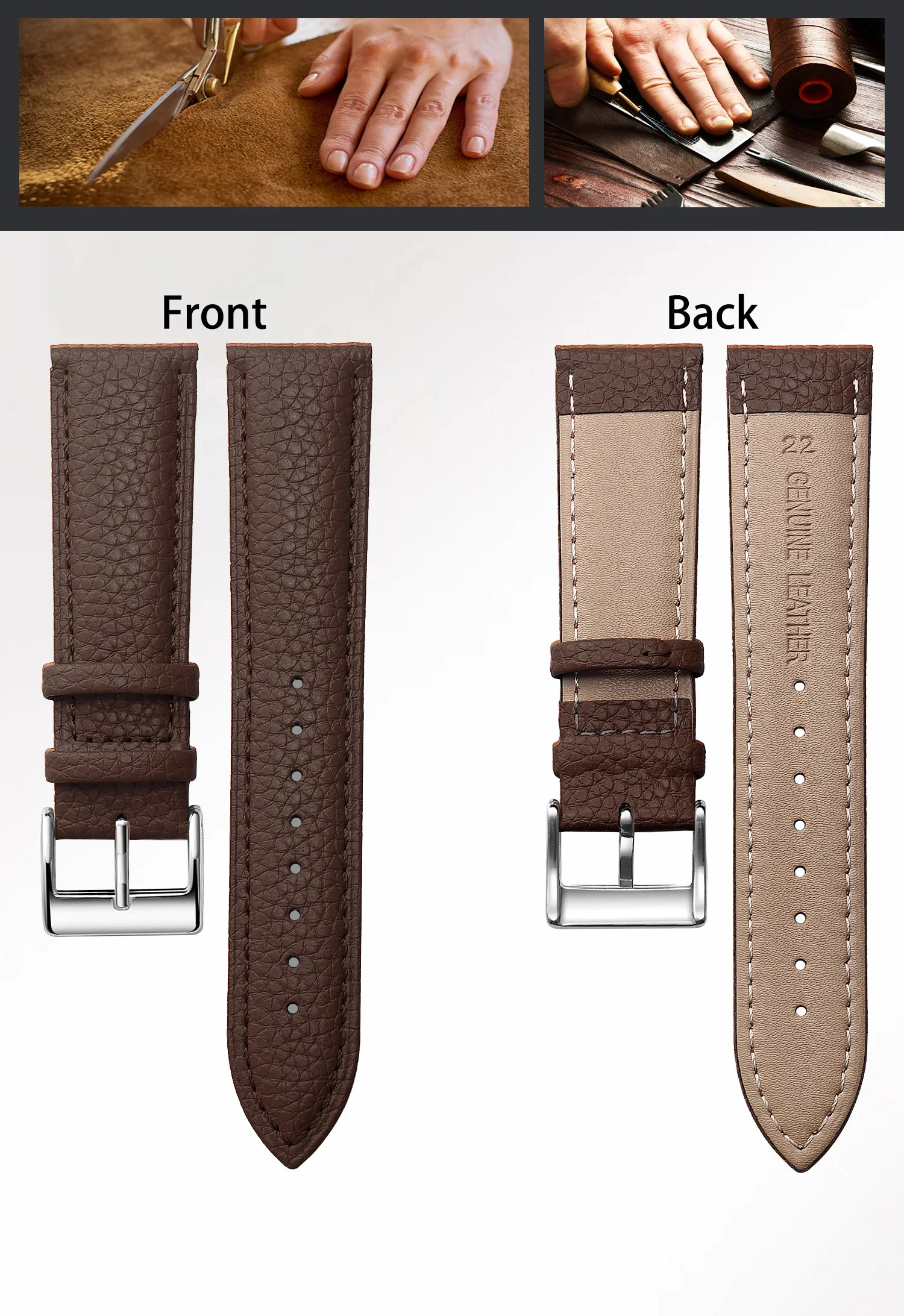 Navy Blue Genuine Leather Watch Band 12-24mm 5 Navy Blue Genuine Leather Watch Band 12-24mm - Image 5