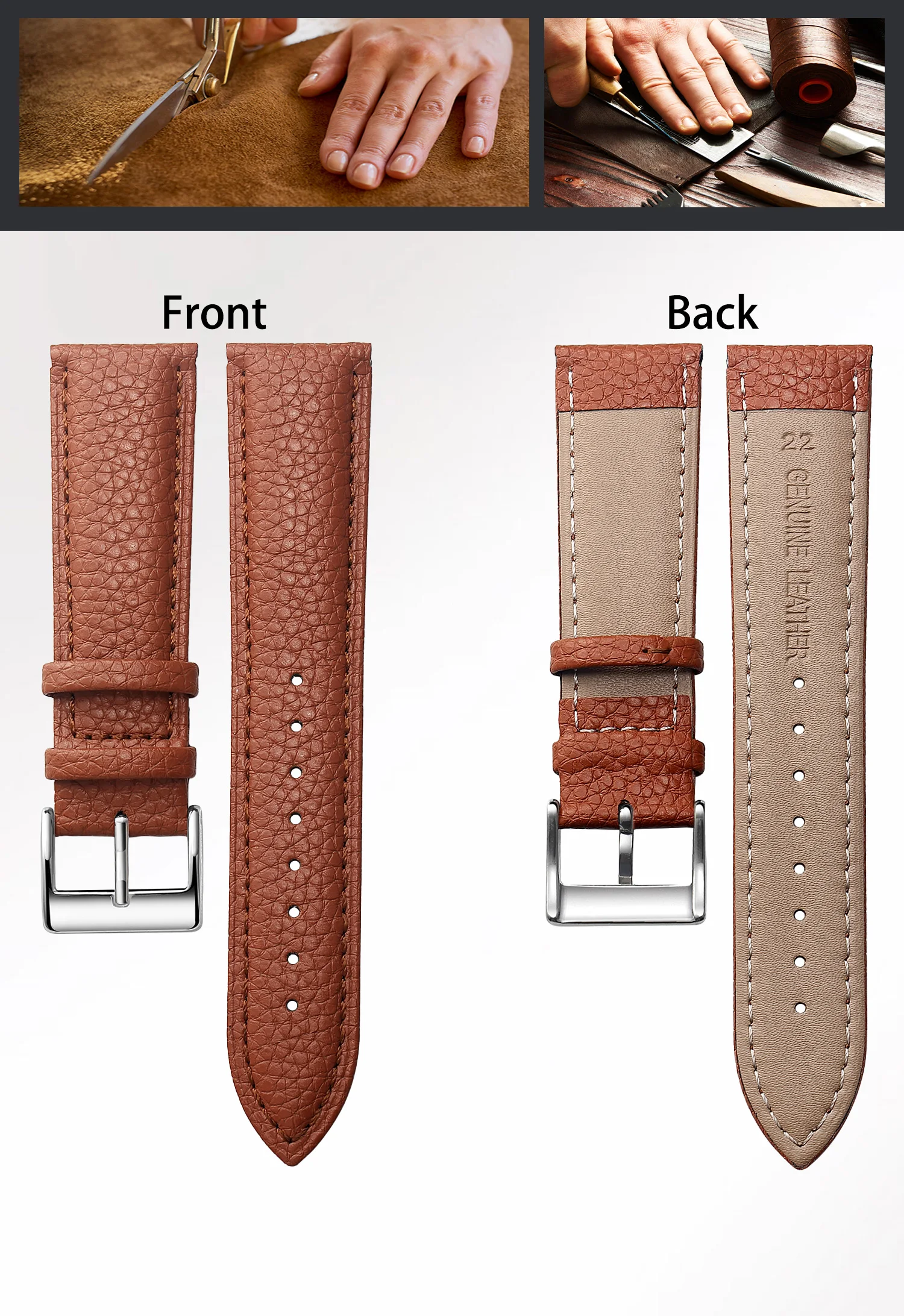 Dark Brown Leather Watch Band 12-24mm Adjustable 6 Dark Brown Leather Watch Band 12-24mm Adjustable - Image 6