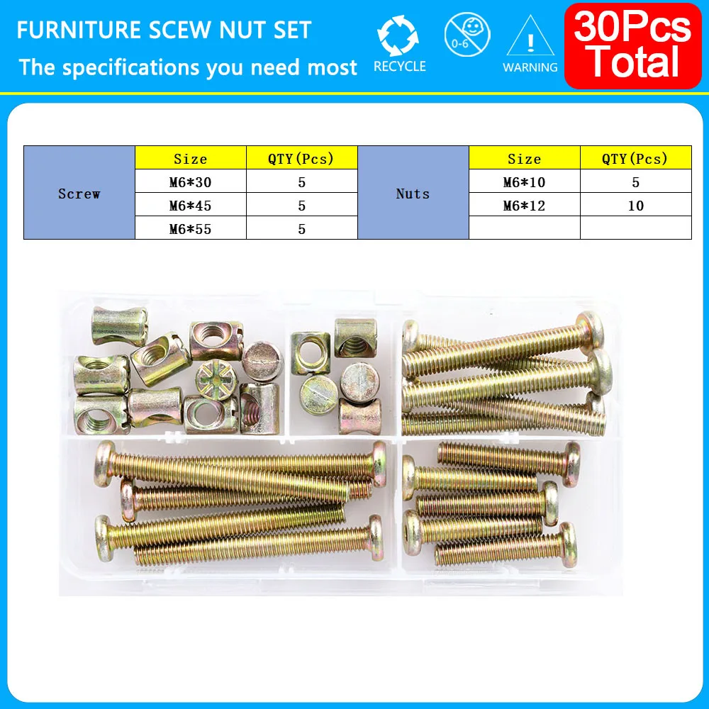 Hexagon Hex Furniture Screw Nut Set M6 Assortment 7 Hexagon Hex Furniture Screw Nut Set M6 Assortment - Image 7