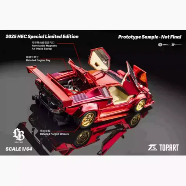 1/64 Scale LB Countach Kantash Model Red Alloy - Image 3