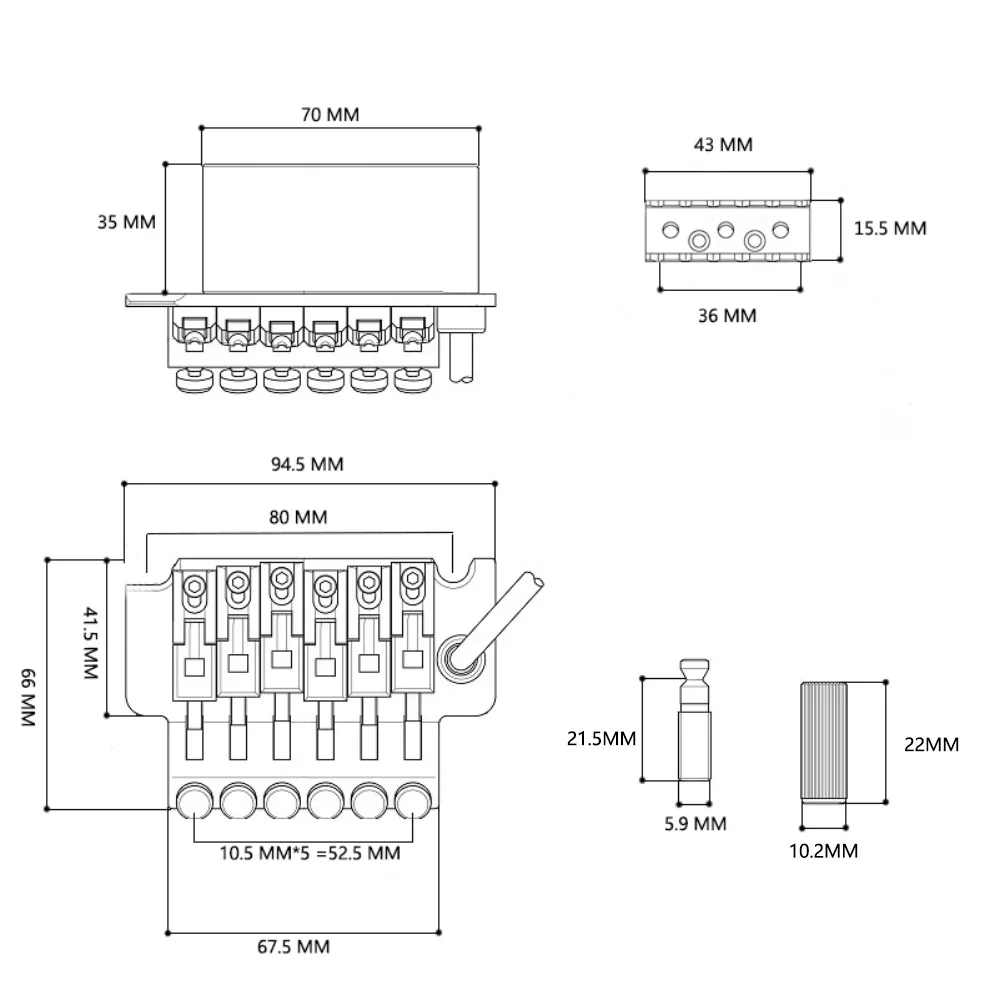 6-String Tremolo System Bridge Chrome Finish 6 6-String Tremolo System Bridge Chrome Finish - Image 6