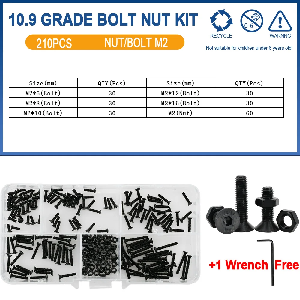 Grade 10.9 Carbon Steel Bolt Nut Kit M2-M6 7 Grade 10.9 Carbon Steel Bolt Nut Kit M2-M6 - Image 7