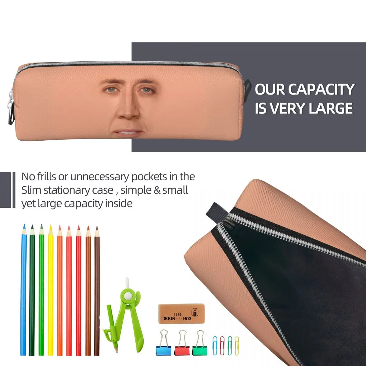 Nicolas Cage Face Pencil Case in Peach Color 6 Nicolas Cage Face Pencil Case in Peach Color - Image 6