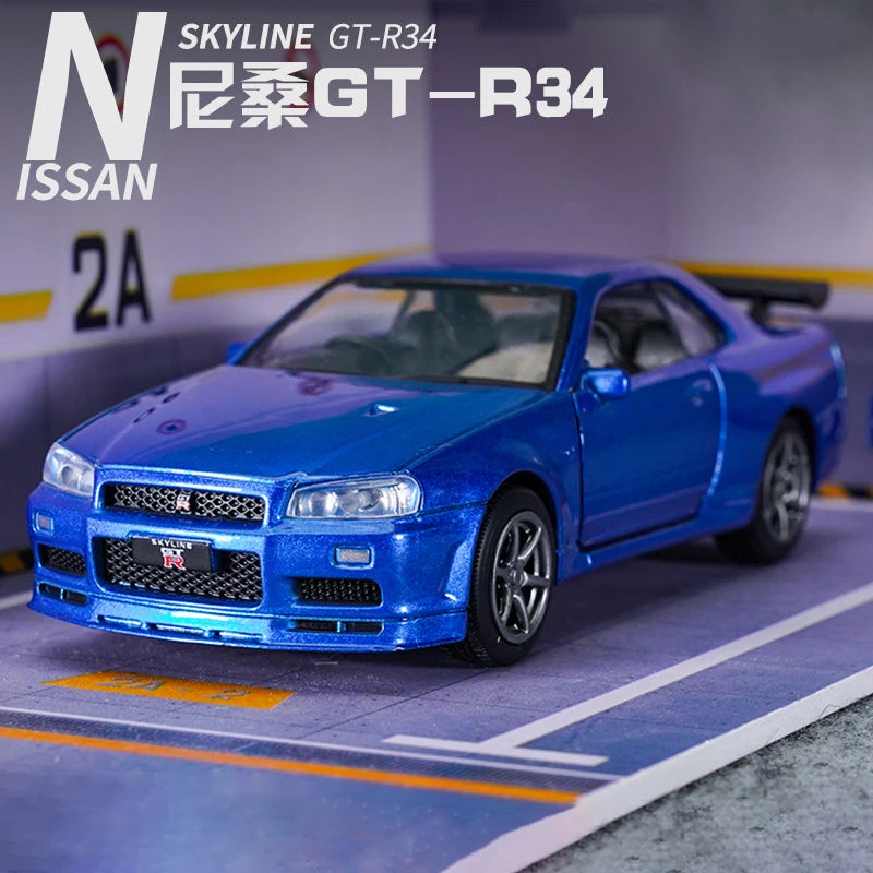 1:36 Nissan GT-R R34 Diecast Model Silver Blue 6 1:36 Nissan GT-R R34 Diecast Model Silver Blue - Image 6