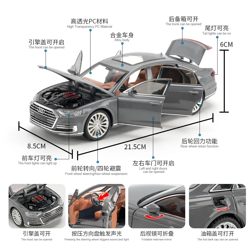 AUDI A8 1:24 Scale Diecast Model Car 4 AUDI A8 1:24 Scale Diecast Model Car - Image 4